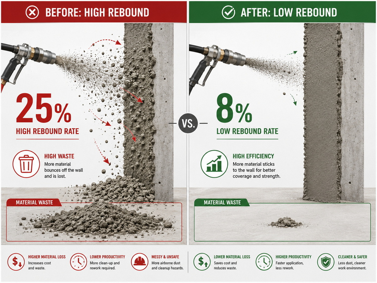 Spray Mortar Rebound Rate Reduction Infographic Spray Mortar Rebound Rate Reduction Infographic