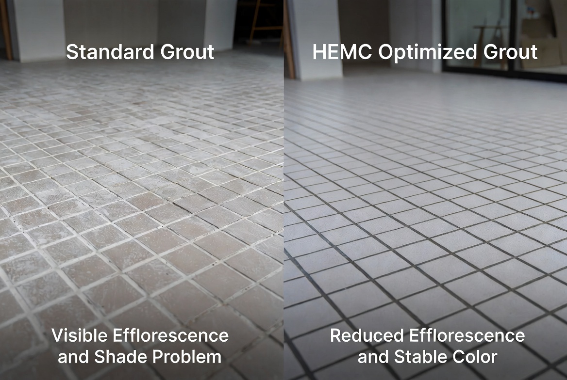 Efflorescence On Tile Grout Before And After HEMC Efflorescence On Tile Grout Before And After HEMC