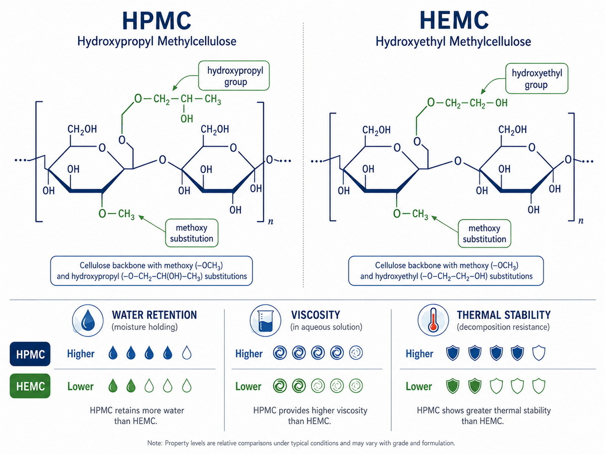 HPMC vs HEMC Molecular Structure Comparison HPMC vs HEMC Molecular Structure Comparison