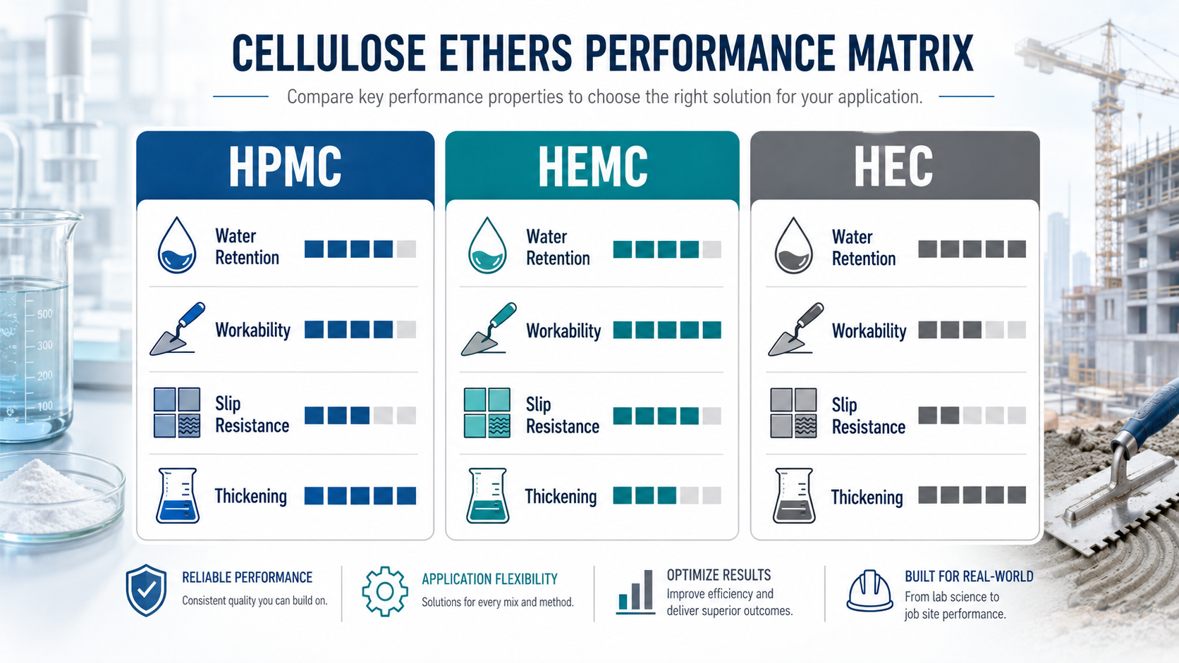 HPMC HEMC HEC Performance Matrix
