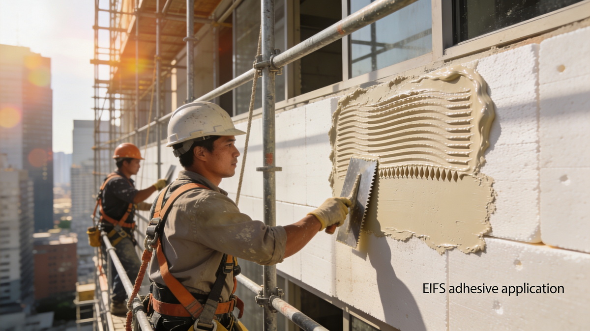 On Site Application Of EIFS Mortar