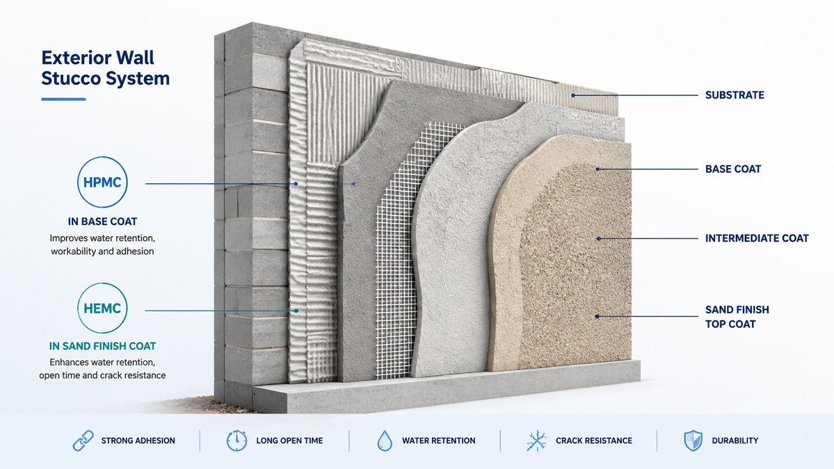 Stucco Layers And Sand Finish