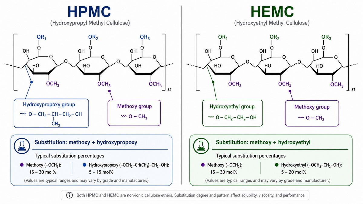 HPMC Vs HEMC Molecular Structure Comparison
